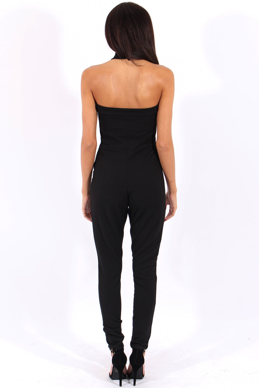 Black Halterneck Cage Detail Jumpsuit - Mandy-Jumpsuits
