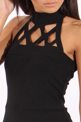 Black Halterneck Cage Detail Jumpsuit - Mandy-Jumpsuits
