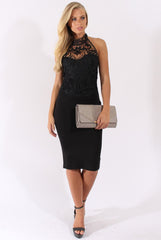 Black Halterneck Crochet Layer Midi Dress - Andie-Dresses
