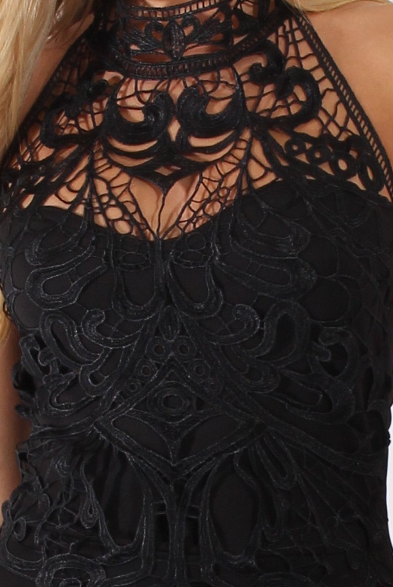 Black Halterneck Crochet Layer Midi Dress - Andie-Dresses