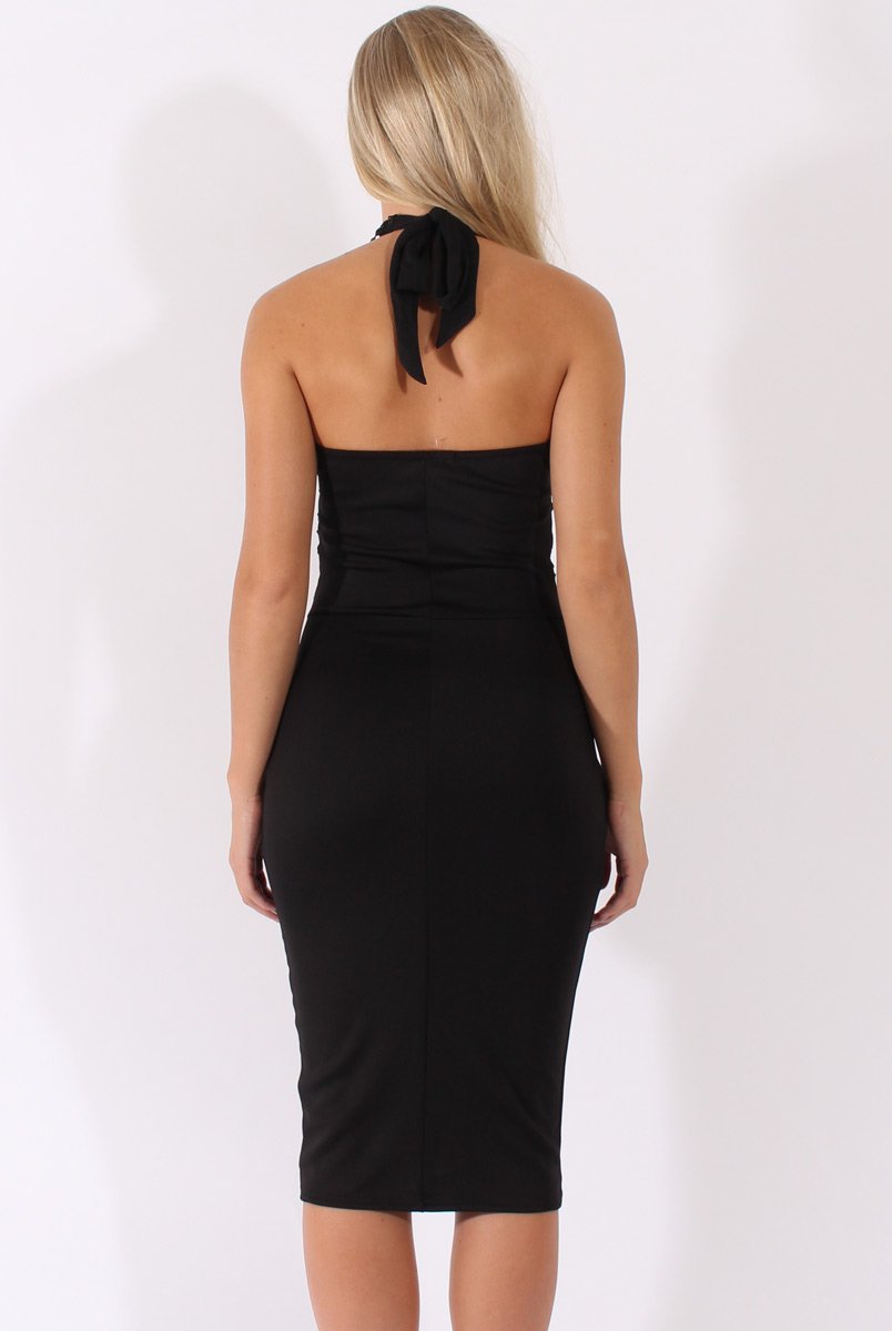 Black Halterneck Crochet Layer Midi Dress - Andie-Dresses