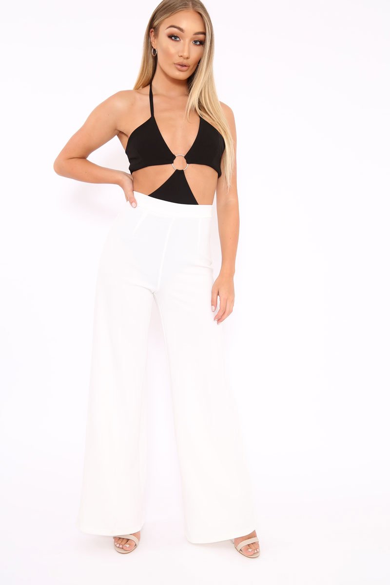 Black Halterneck Ring Front Extreme Cut Out Bodysuit - Helayna-Bodysuits