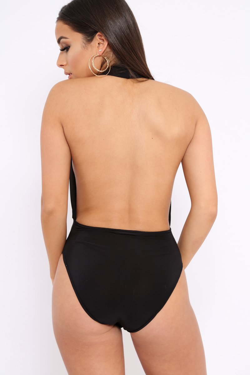 Black Halterneck Slinky Bodysuit -Isla-Bodysuits
