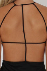 Black Halterneck Strappy Mini Dress - Brenda-Dresses