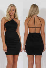 Black Halterneck Strappy Mini Dress - Brenda-Dresses