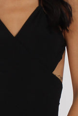 Black Halterneck Wrap Around Open Back Dress- Lillian-Dresses