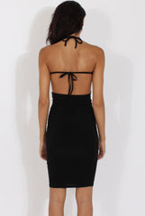 Black Halterneck Wrap Around Open Back Dress- Lillian-Dresses