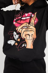 Black Hand Graphic Slogan Hoodie - Kyrie-Hoodies