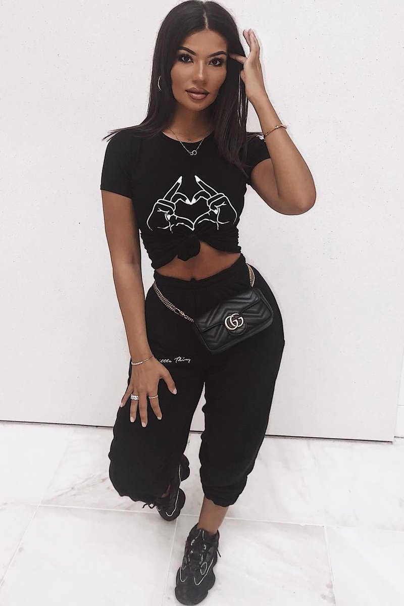 Black Hand Heart Graphic T Shirt - Luana-T-shirt