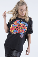 Black 'Harley Davidson' Distressed Top - Addison-Tops