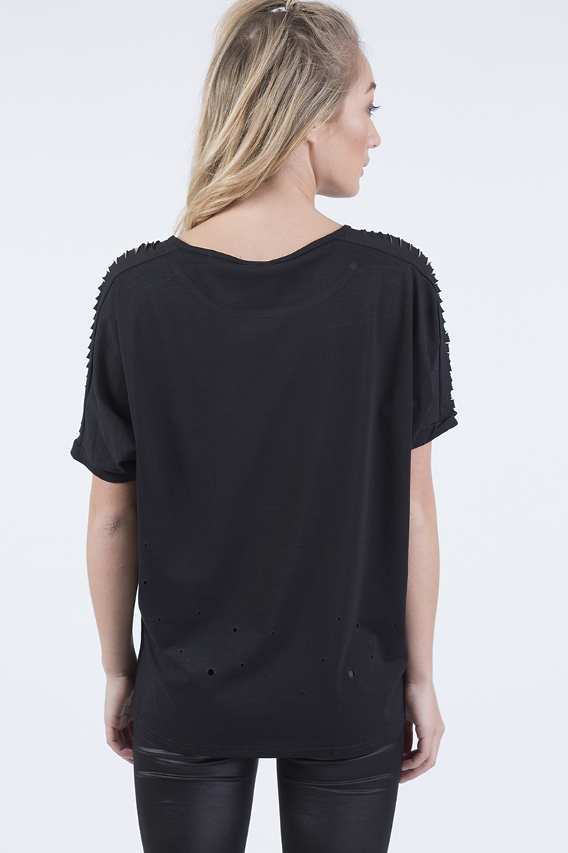Black 'Harley Davidson' Distressed Top - Addison-Tops