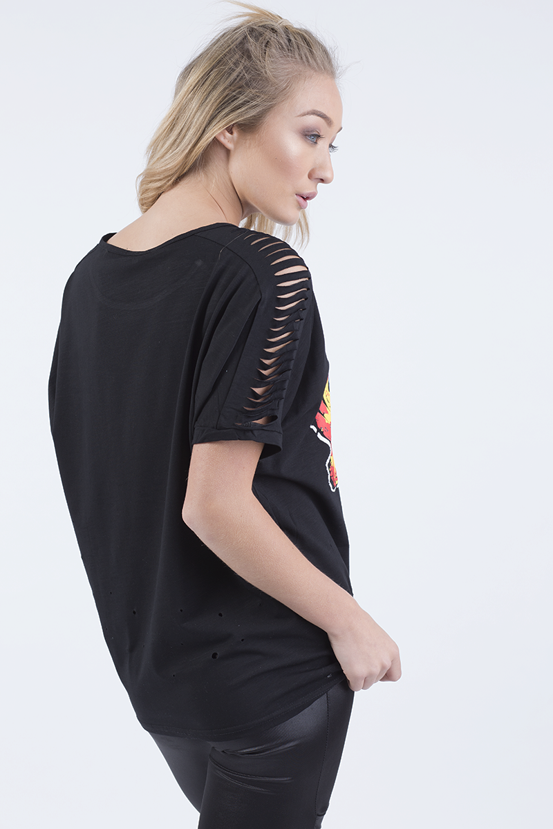 Black 'Harley Davidson' Distressed Top - Addison-Tops