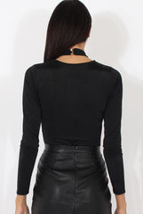 Black Harness Choker Long Sleeve Bodysuit - Sandra-Bodysuits