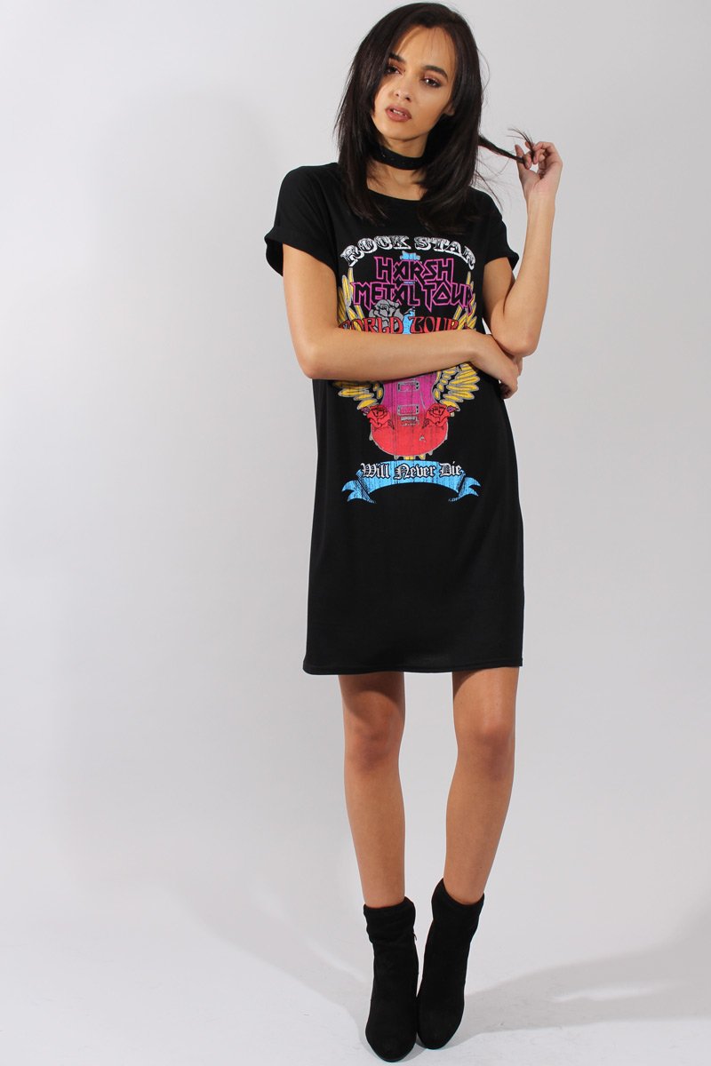 Black Harsh Metal Tour Tshirt Dress - Layne – Rebellious Fashion