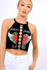 Black Heart Breaker Crop Top - Pheonix-Crop Tops