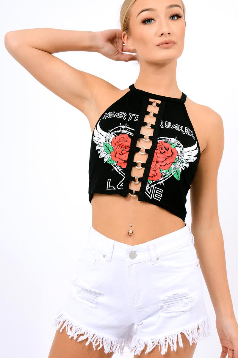 Black Heart Breaker Crop Top - Pheonix-Crop Tops