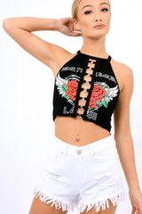 Black Heart Breaker Crop Top - Pheonix-Crop Tops