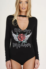 Black Heart Breaker Slogan Bodysuit - Beverly-Bodysuits