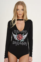 Black Heart Breaker Slogan Bodysuit - Beverly-Bodysuits