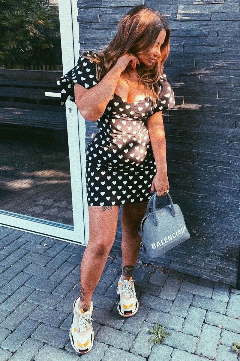 Black Heart Print Cup Detail Mini Dress - Malaya-Dresses