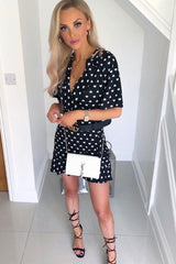 Black Heart Print Plunge Ruffle Detail Mini Dress - Nicolle-Dresses