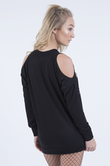 Black Heavy Metal Cold Shoulder Jumper - Neve-Jumper
