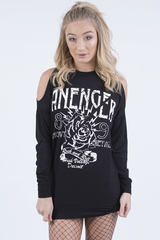 Black Heavy Metal Cold Shoulder Jumper - Neve-Jumper