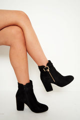 Black Heeled Ankle Boots With Gold Detail - Aamiya-Boots