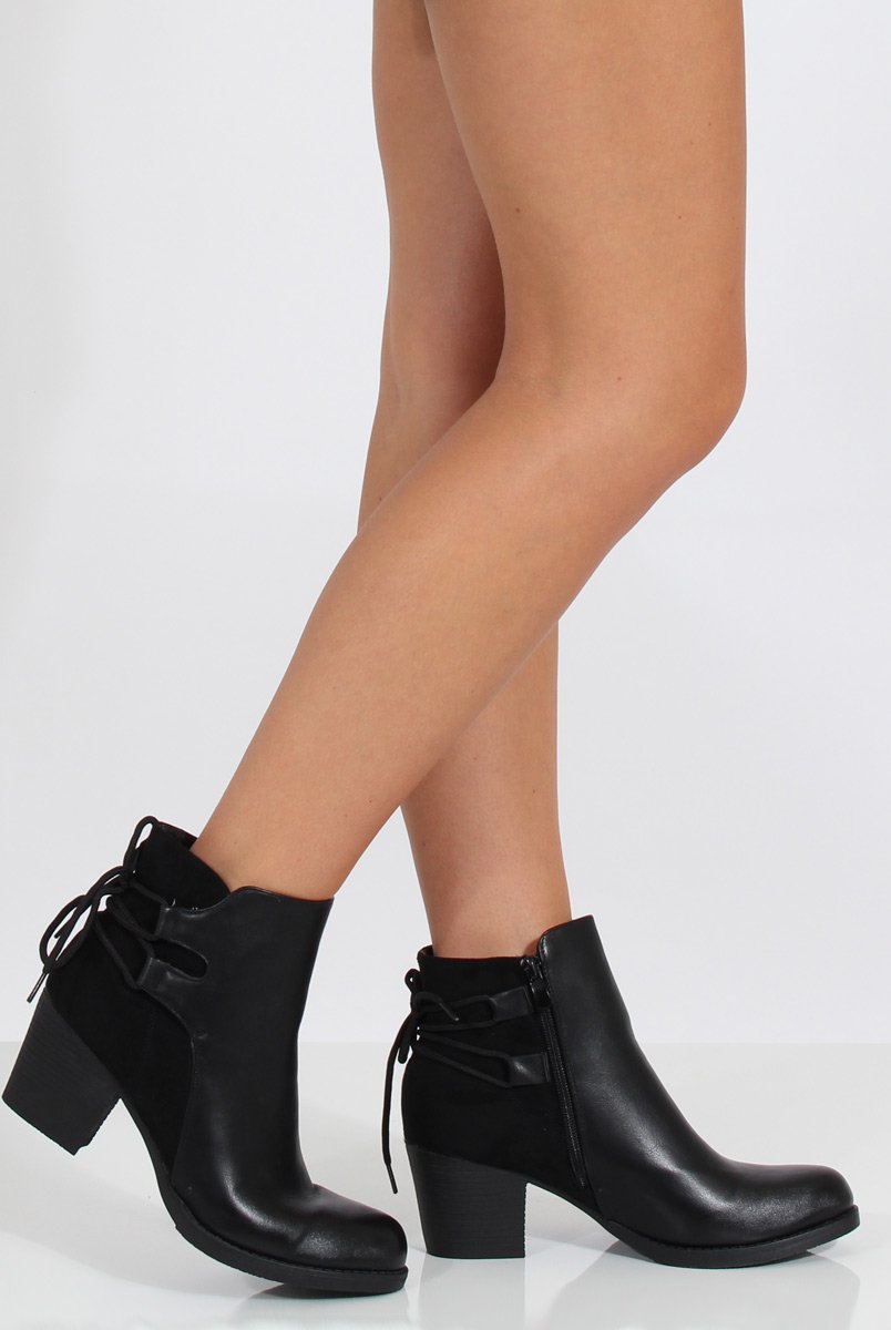 Black Heeled Boots With Tie Back Detail - Tetyana-Boots