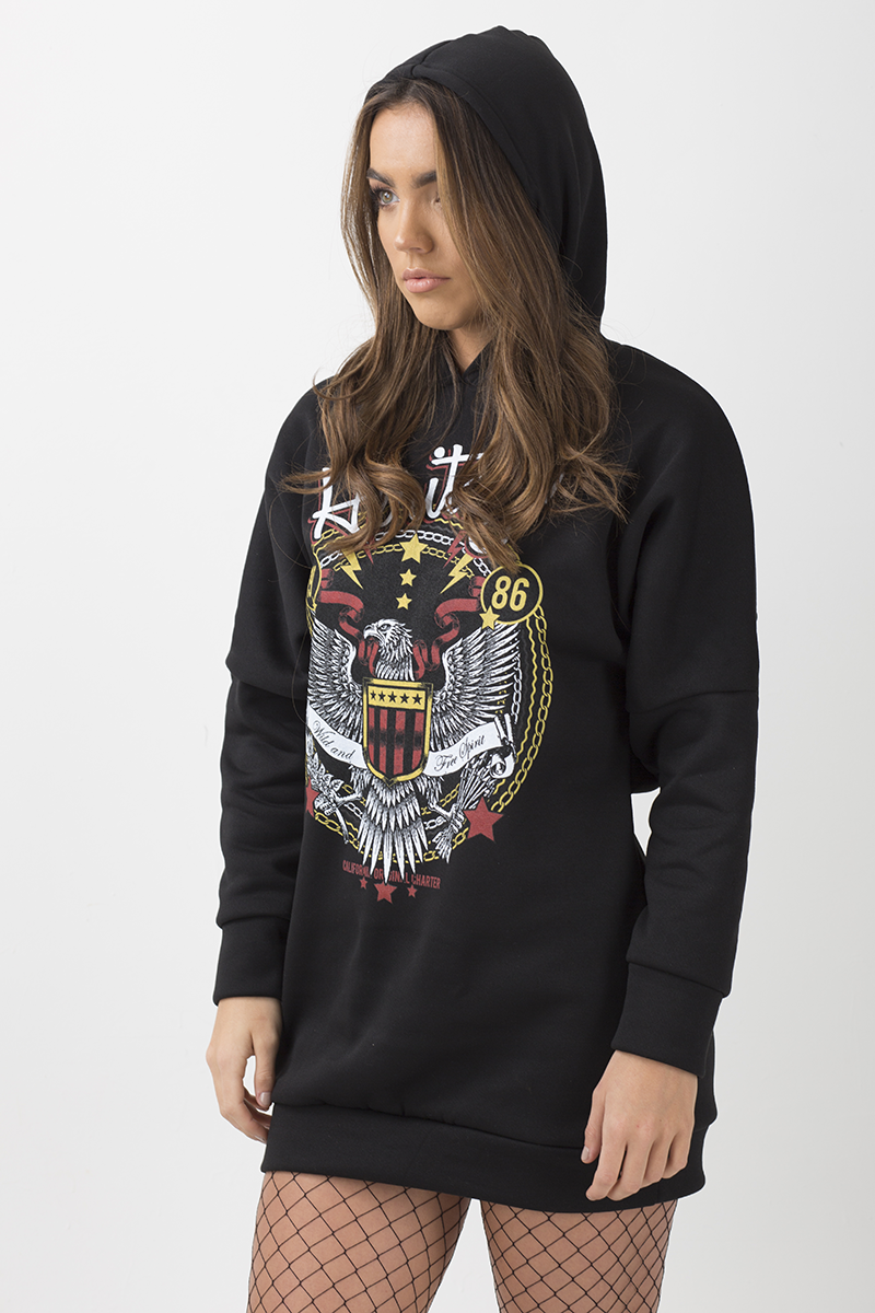Black 'Heritage' Graphic Print Oversized Hoodie - Violet-Loungewear