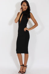 Black High Neck Backless Midi Dress - Petunia-Dresses