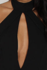 Black High Neck Backless Midi Dress - Petunia-Dresses