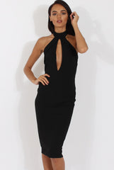 Black High Neck Backless Midi Dress - Petunia-Dresses