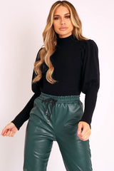 Black High Neck Balloon Sleeve Jumper - Harriet-Jumper