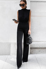 Black High Neck Belted Wide Leg Jumpsuit - Phoebie-Jumpsuits