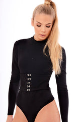 Black High Neck Corset Detail Bodysuit - Hilda-Bodysuits