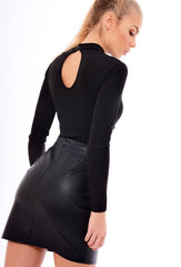 Black High Neck Corset Detail Bodysuit - Hilda-Bodysuits