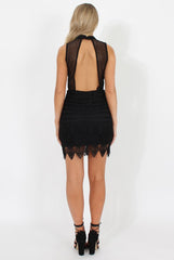 Black High Neck Crochet Backless Dress - Kimmi-Dresses