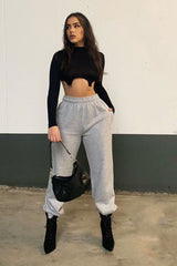 Black High Neck Cropped Ring Detail Crop Top - Maebel-Crop Tops