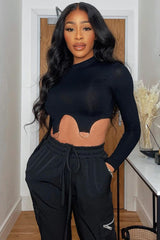 Black High Neck Cropped Ring Detail Crop Top - Maebel-Crop Tops