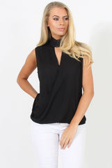 Black High Neck Cross Over Top - Remy-Tops