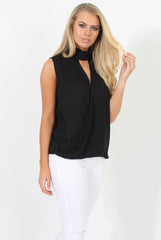 Black High Neck Cross Over Top - Remy-Tops