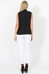 Black High Neck Cross Over Top - Remy-Tops