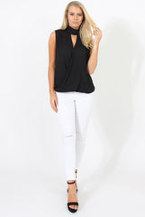 Black High Neck Cross Over Top - Remy-Tops