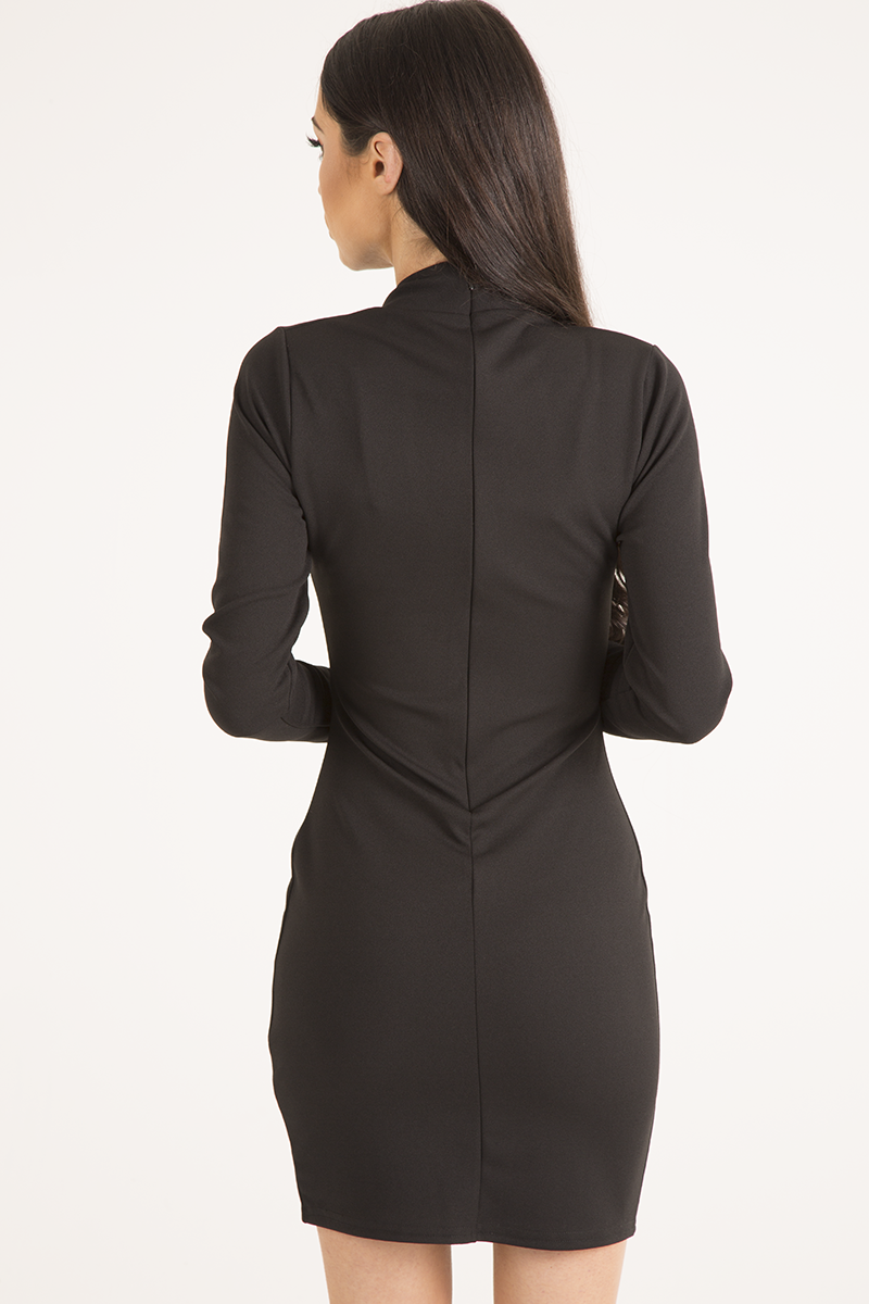 Black High Neck Cut Out Bodycon Dress