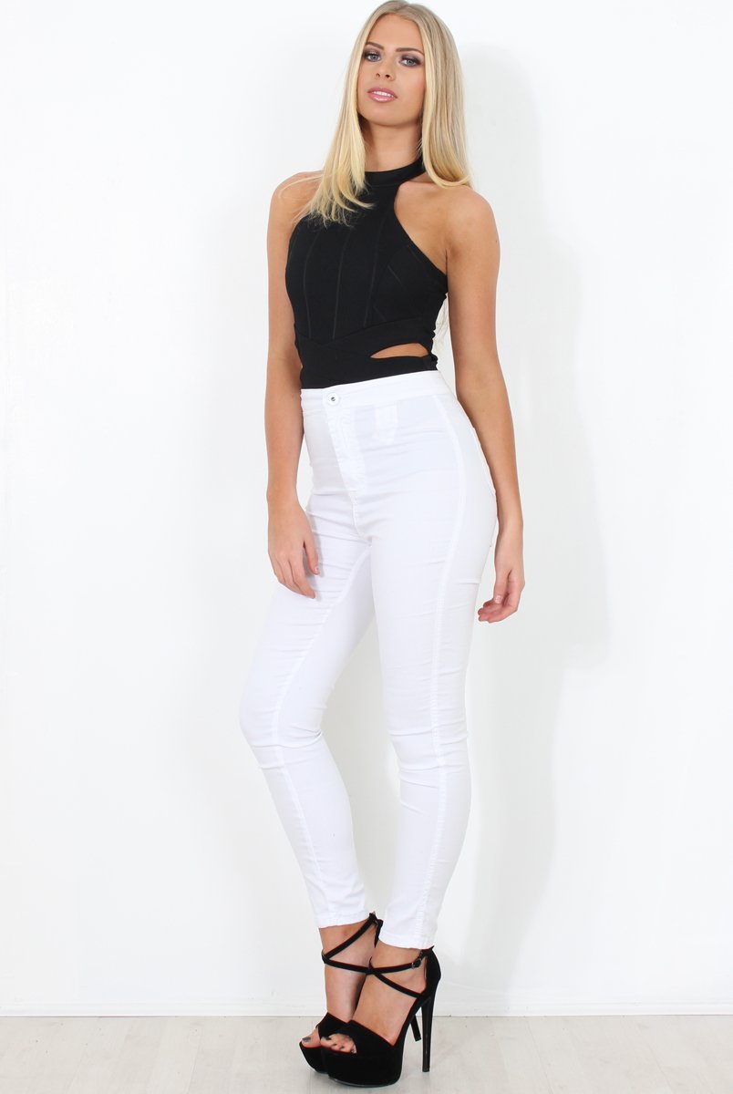 Black High Neck Cut Out Bodysuit - Shelby-Bodysuits