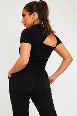 Black High Neck Cut Out Crop Top - Reita-Crop Tops