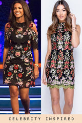 Black High Neck Embroidered Dress - Raven-Dresses