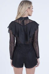 Black High Neck Frill Lace Playsuit - Katie-Playsuits