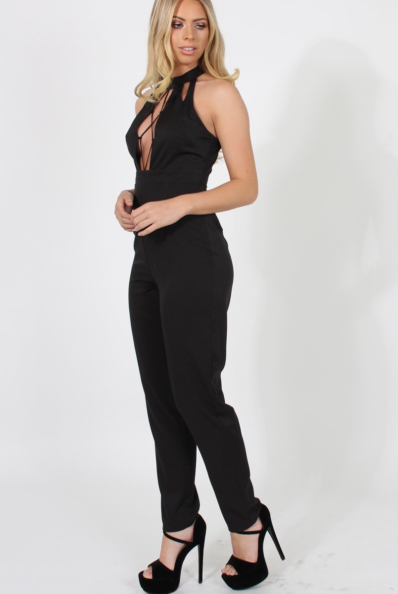 Black High Neck Jumpsuit - Adrianna-Jumpsuits